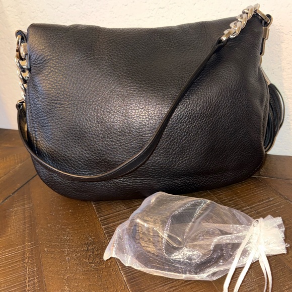 Michael Kors Black Pebbled Leather Crossbody Shoulder Bag Chain Tassel - Picture 5 of 6